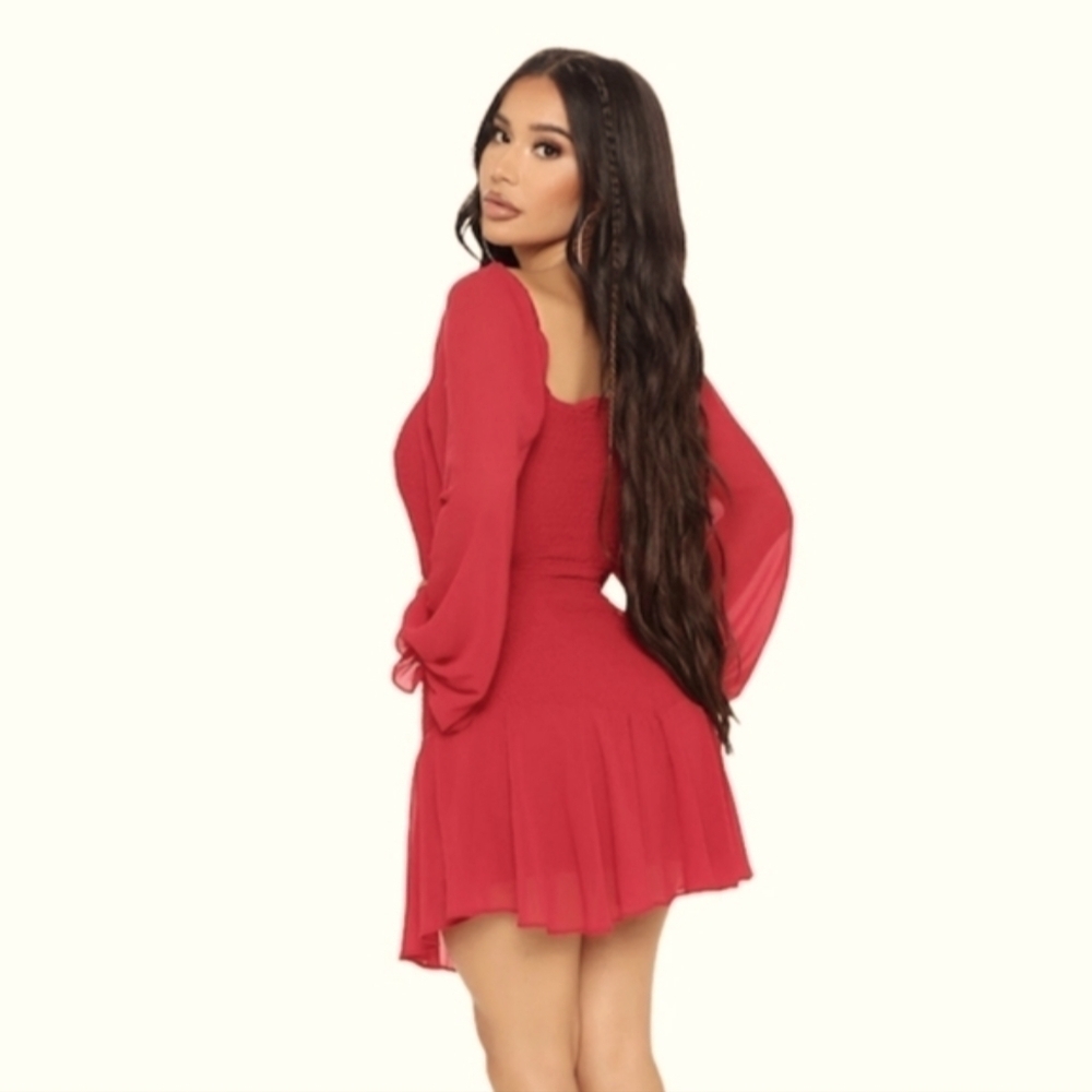 Papaya Date Night Smocked Red Mini Dress Size Medium - Picture 5 of 11